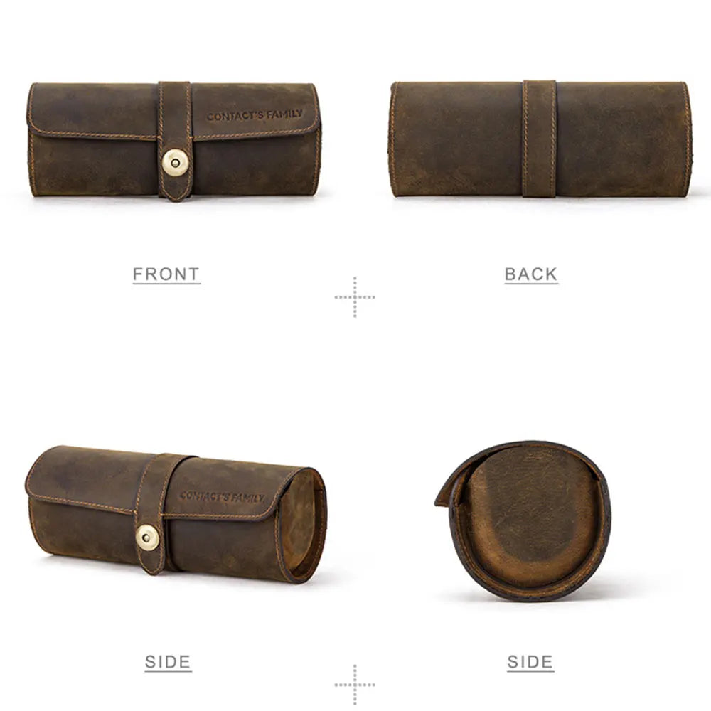 Handmade Watch Roll - 3 Slots Watch Travel Leather Case With Buckle