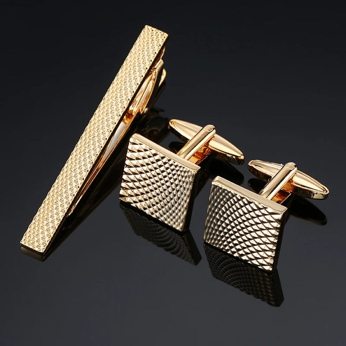 Polished Square Cufflink & Tie Bar Set