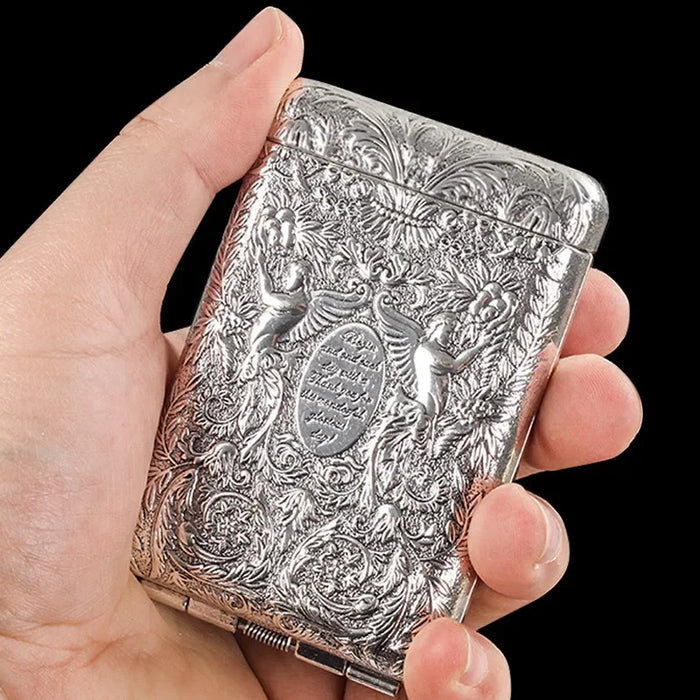 Retro Carved Cigarette Case Metal - Storage Box for 14 Cigarettes Smoking Accessories