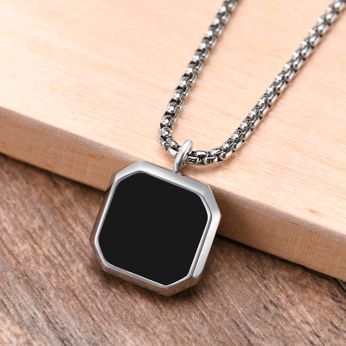 Men Square Natural Stone Necklace - Solid Stainless Steel