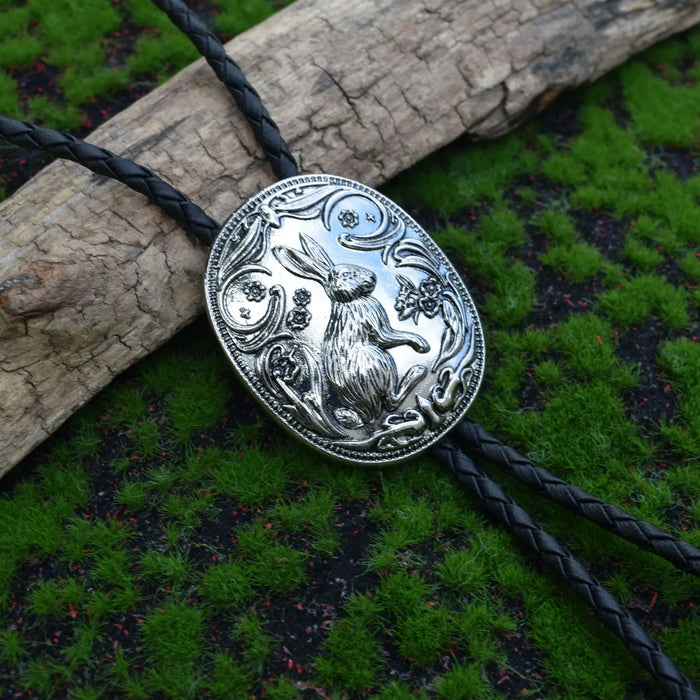 Adjustable Bolo Tie - Rabbit and flower