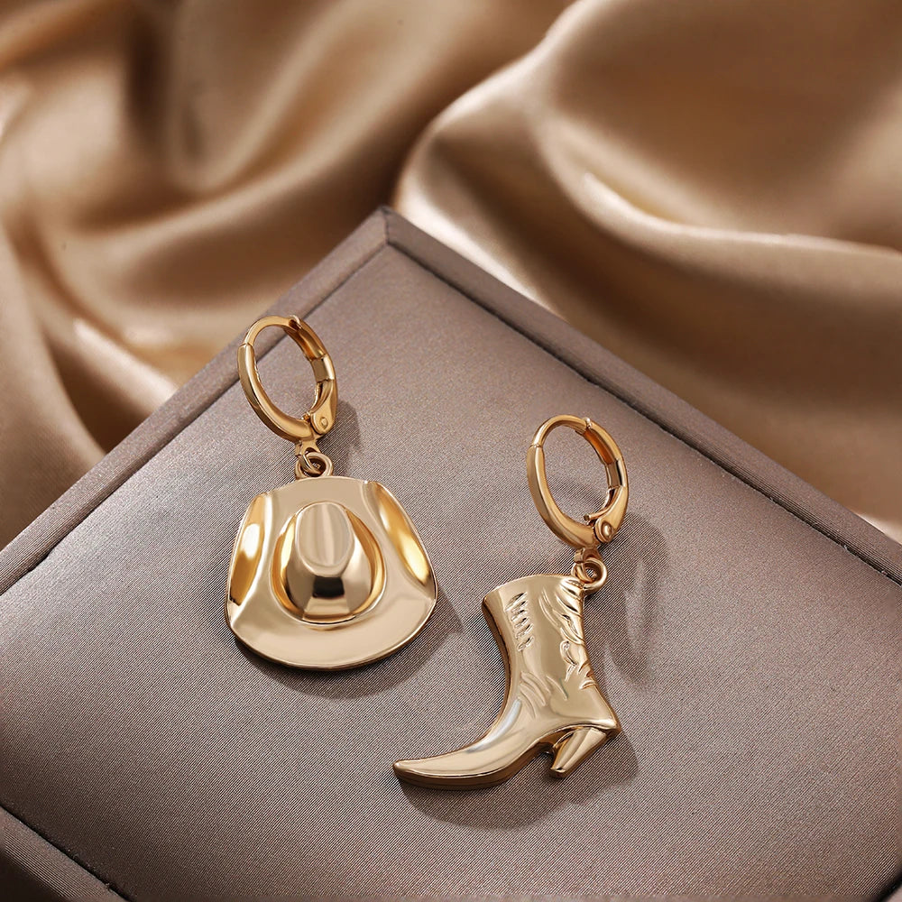 Gilded Frontier: Hand-Polished Cowboy Charm Hoops