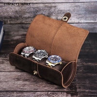 Handmade Watch Roll - 3 Slots Watch Travel Leather Case With Buckle
