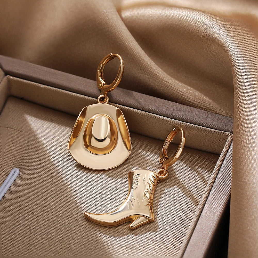 Gilded Frontier: Hand-Polished Cowboy Charm Hoops