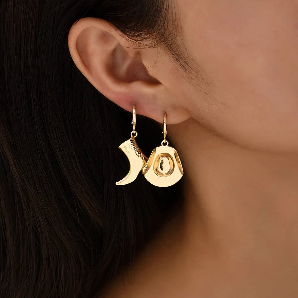 Gilded Frontier: Hand-Polished Cowboy Charm Hoops
