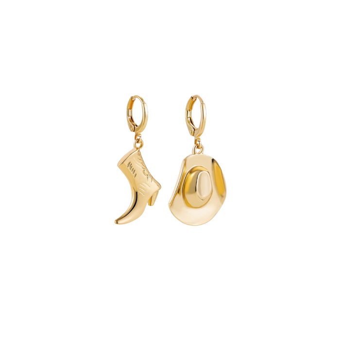 Gilded Frontier: Hand-Polished Cowboy Charm Hoops