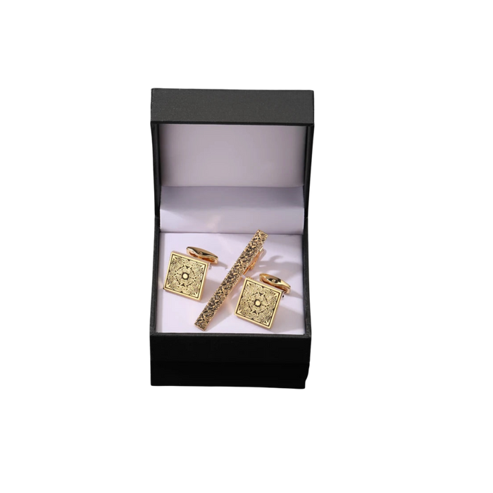 Classic men's French shirt cufflinks tie clip set
